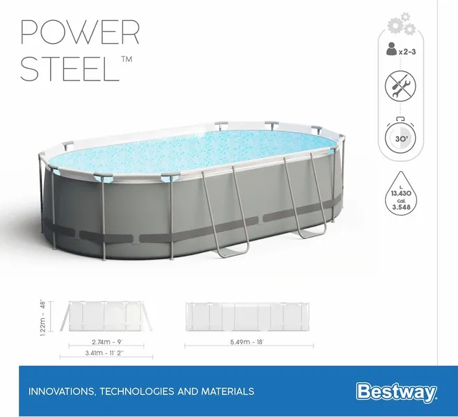 Bestway Power Steel Oval Zwembad - 549 X 274 X 122 Cm - Met Filterpomp En Accessoires 11 Bestway Power Steel Oval Zwembad - 549 X 274 X 122 Cm - Met Filterpomp En Accessoires - Afbeelding 11